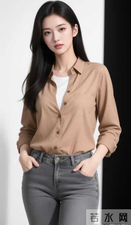 棕色衬衫与牛仔裤