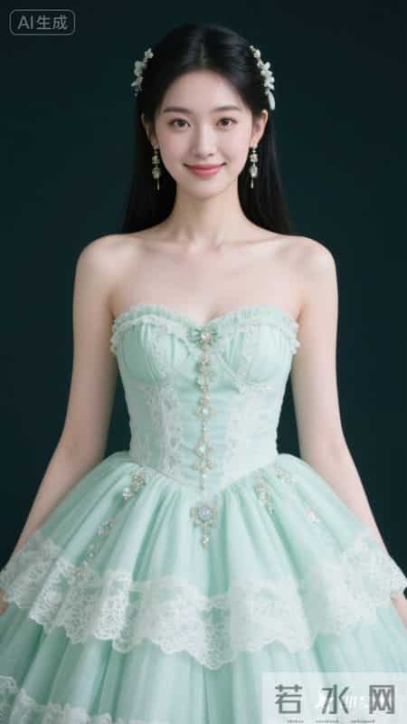 薄荷绿吊带洛丽塔裙清新甜美，蕾丝花边点缀，尽显少女浪漫公主感