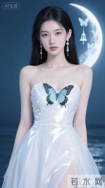 抹胸白裙缀满蝶,清新雅致