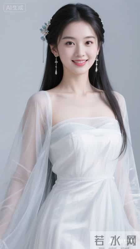 一袭白纱裙配银饰发簪，薄纱袖添灵动，尽显东方少女温婉仙气