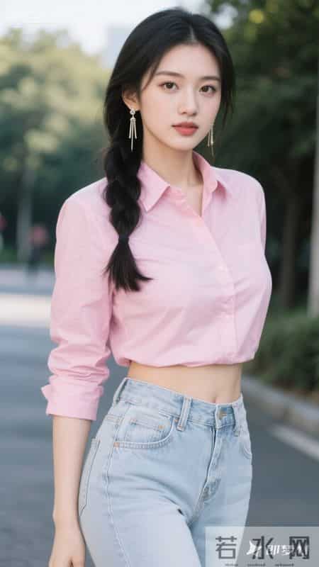 粉衫配浅蓝，走在初夏的风里，把松弛感穿成日常