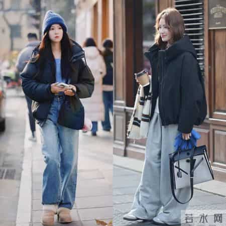 穿羽绒服配什么裤子好看？看杭州、上海街拍就知道：小脚和阔腿的差距大