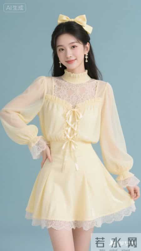 淡黄蕾丝配蝴蝶结，甜妹风拉满，温柔又显气质