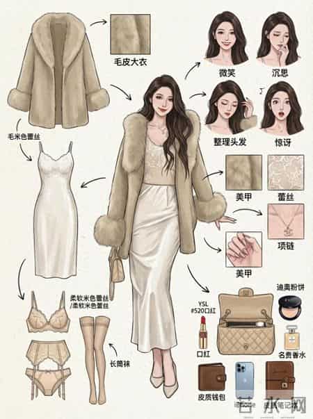 年末聚会杀疯了！皮草大衣 + 蕾丝裙，贵气又温柔