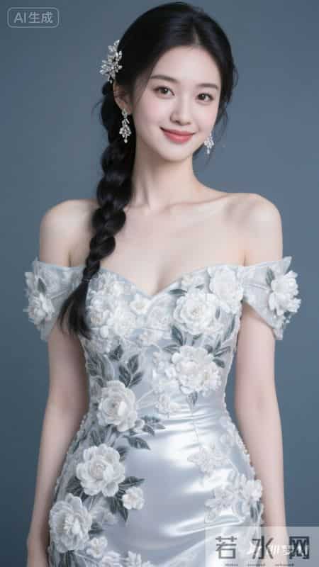 一字肩刺绣礼服，设计雅致灵动