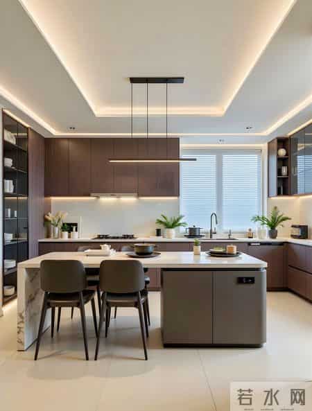 148平奶油撞胡桃木，温柔又显贵很高级的开放式厨房