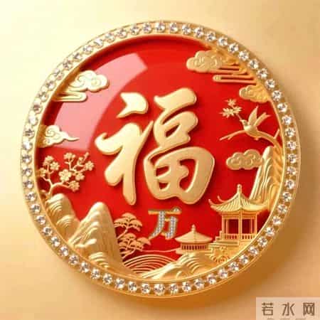 姓氏头像 - 红底镶钻金框 + 福字山水亭台,这头像把福气揣进微信杀疯