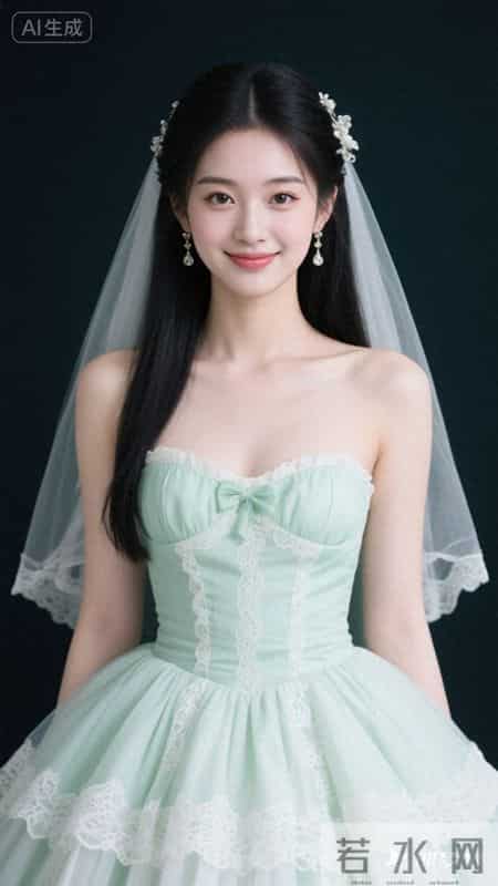 薄荷绿吊带洛丽塔裙清新甜美，蕾丝花边点缀，尽显少女浪漫公主感