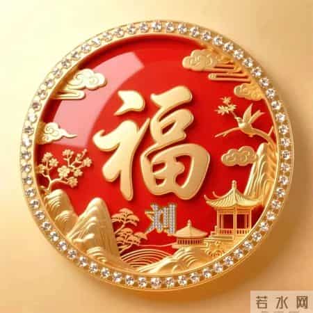 姓氏头像 - 红底镶钻金框 + 福字山水亭台,这头像把福气揣进微信杀疯
