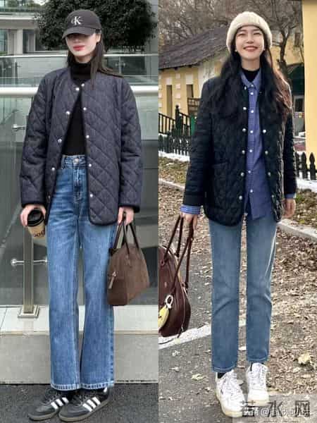 这才是冬天回头率最高的穿法：奶奶棉服+牛仔裤，时髦保暖又高级