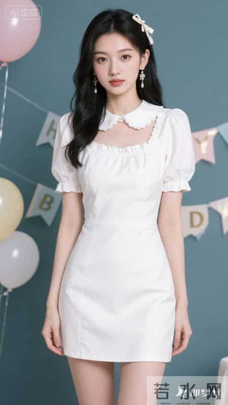 温柔白裙配蕾丝领，甜美又浪漫