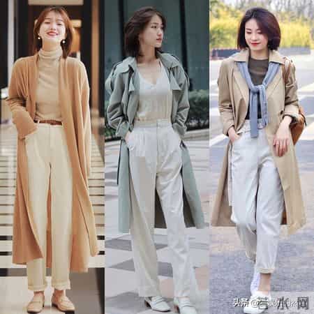 优雅的白色长裤搭配羊绒大衣，是不过时的经典