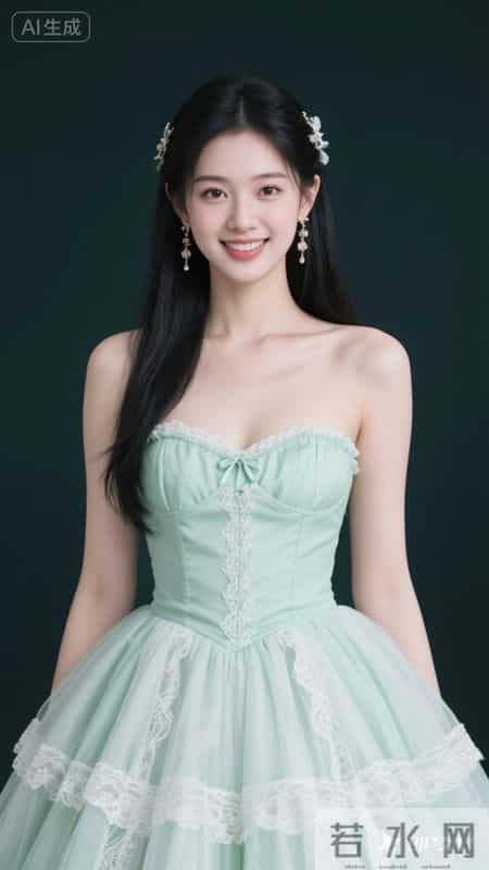 薄荷绿吊带洛丽塔裙清新甜美，蕾丝花边点缀，尽显少女浪漫公主感