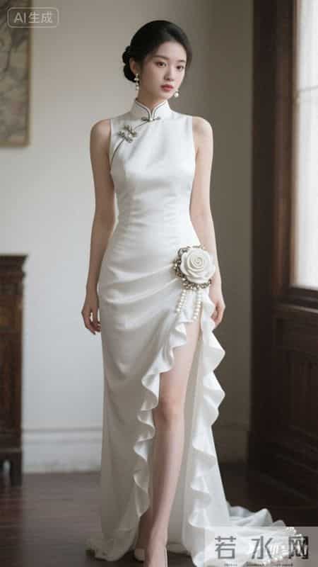 新中式白裙缀满玫瑰，东方韵味与现代性感的完美融合