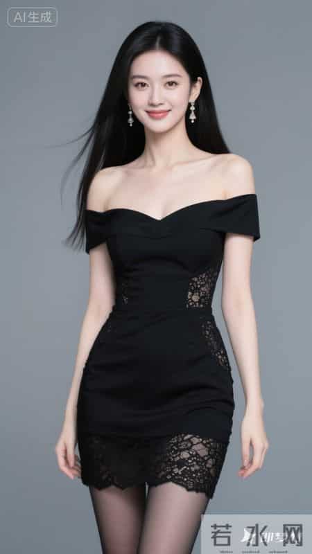 黑色丝绒抹胸礼服,甜酷御姐风,简约轻奢背景,精致俏皮