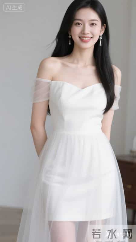 一字肩网纱连衣裙，薄袖轻透，裙摆灵动，尽显温柔优雅的气质