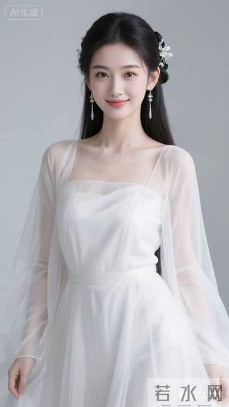 一袭白纱裙配银饰发簪，薄纱袖添灵动，尽显东方少女温婉仙气