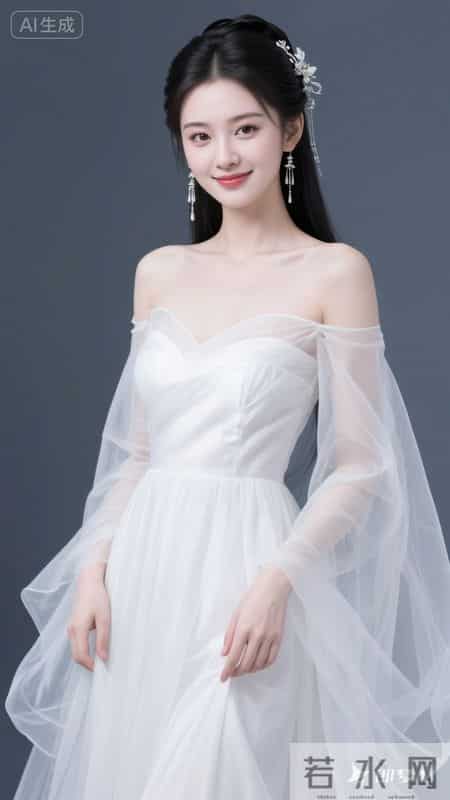 一袭白纱裙配银饰发簪，薄纱袖添灵动，尽显东方少女温婉仙气