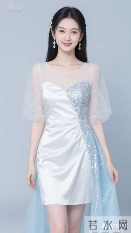 白蓝渐变轻纱裙，温柔又明艳