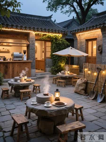 院子有个石磨盘,用来喝茶