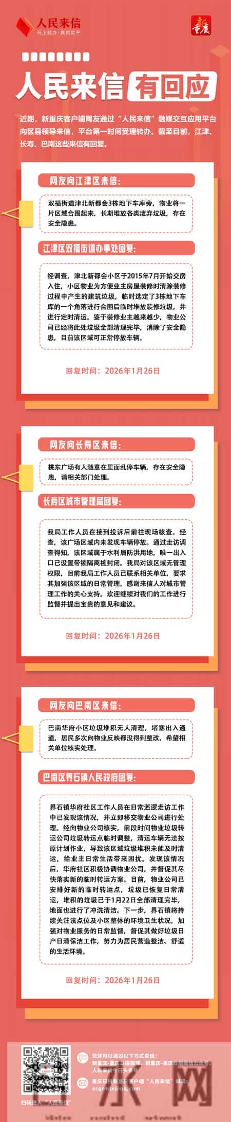 人民来信·有回应｜江津、长寿、巴南这些来信有回复