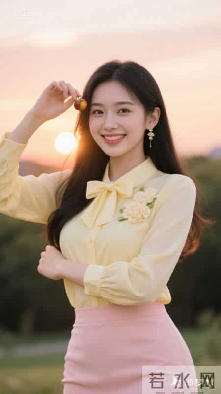 春日穿搭-奶黄衬衫+粉色短裙