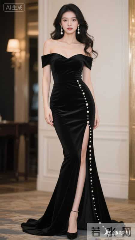 经典黑色礼服，一字肩设计自带气场，优雅且性感