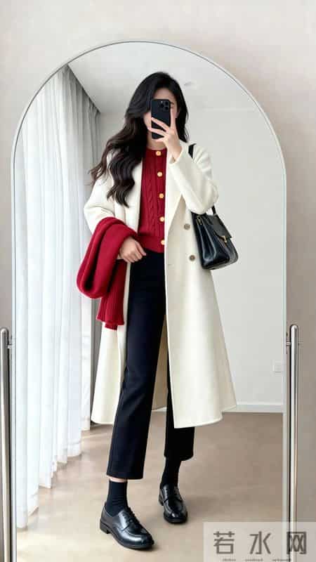 今年很流行毛衣开衫，“红色叠穿”，搭配大衣，简简单单就很好看