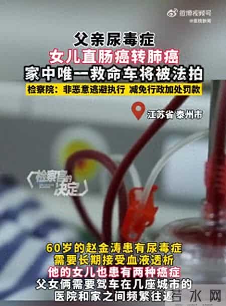 父亲尿毒症，女儿直肠癌转肺癌，家中唯一救命车将被法拍，检察院：非恶意逃避执行，减免行政加处罚款