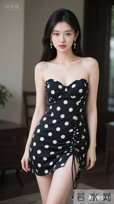 波点吊带裙抽绳设计，复古又时髦