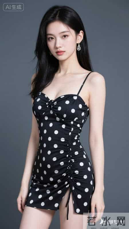 波点吊带裙抽绳设计，复古又时髦