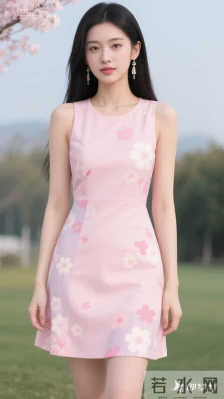 粉色连衣裙，樱花元素点缀，清新又甜美