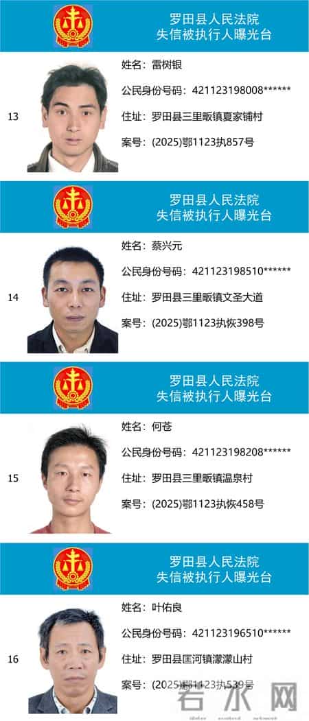 【曝光台】罗田县人民法院失信被执行人公告(2025年第四批)