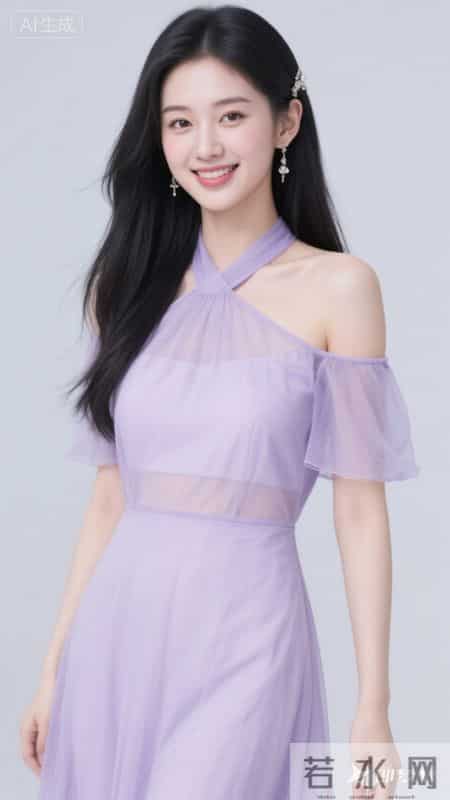 挂脖露肩设计连衣裙，薄纱材质自带通透感