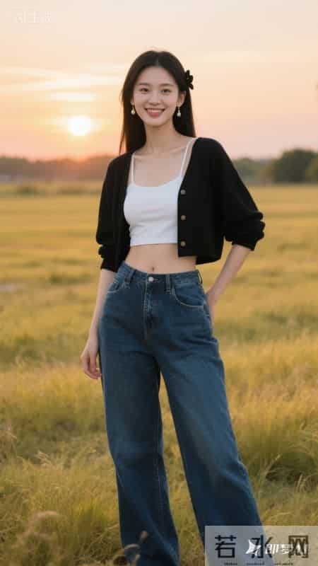 落日为背景，黑白简约搭牛仔，是属于傍晚的松弛浪漫