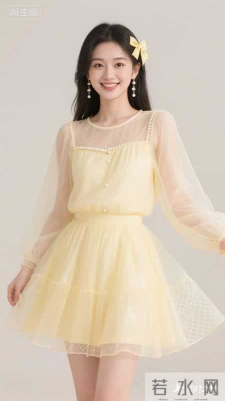 淡黄蕾丝配蝴蝶结，甜妹风拉满，温柔又显气质