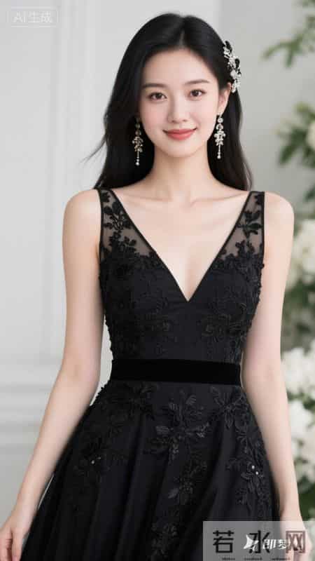 繁花缀满黑裙,温柔又明艳,在花墙前,氛围感直接拉满