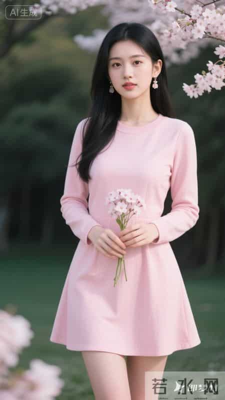 粉色连衣裙，樱花元素点缀，清新又甜美