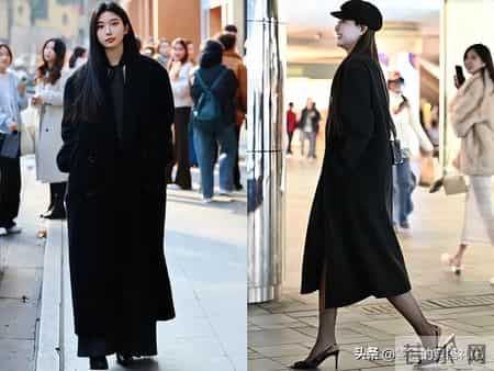 “大衣”下面不一定要搭阔腿裤，瞧上海街拍这样穿，时髦还不撞衫