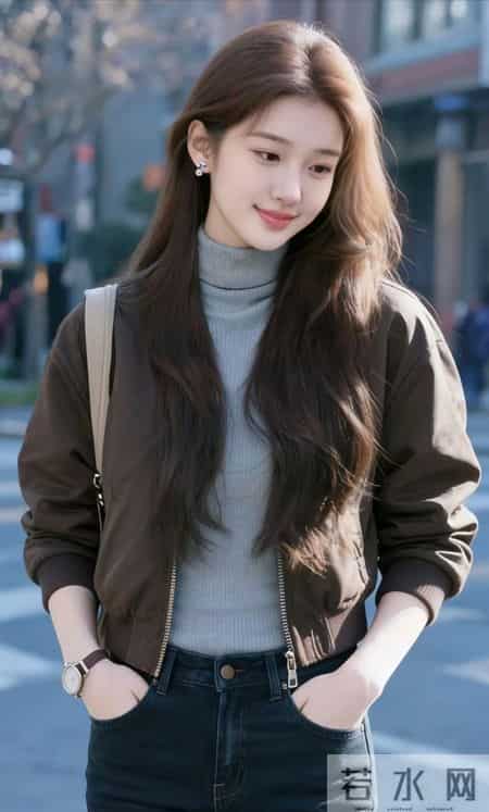 穿棕色夹克衫女孩