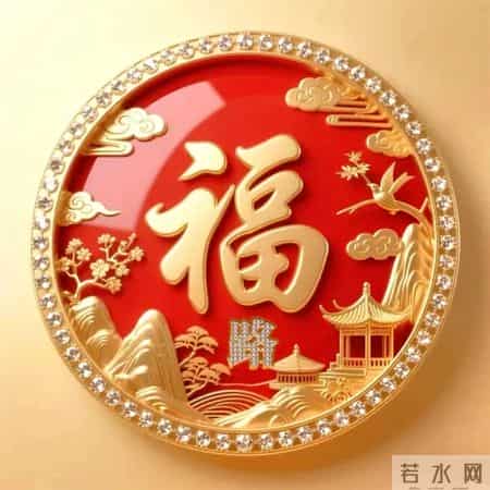 姓氏头像 - 红底镶钻金框 + 福字山水亭台,这头像把福气揣进微信杀疯