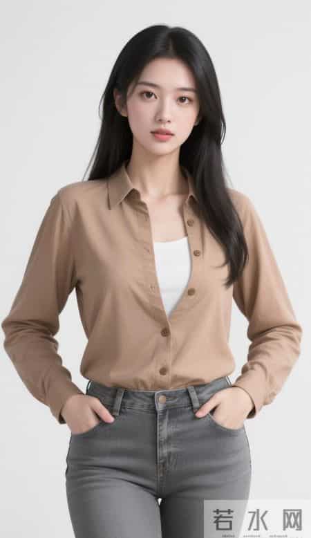 棕色衬衫与牛仔裤