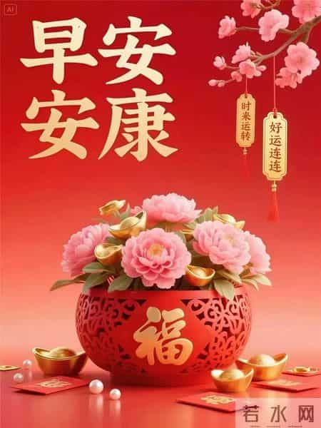 精选30张高清红色背景早安祝福图