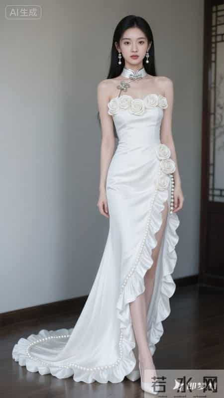 新中式白裙缀满玫瑰，东方韵味与现代性感的完美融合