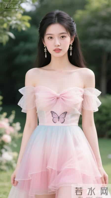 渐变粉纱裙配蝴蝶装饰,邂逅粉色浪漫