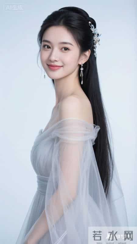 一袭白纱裙配银饰发簪，薄纱袖添灵动，尽显东方少女温婉仙气