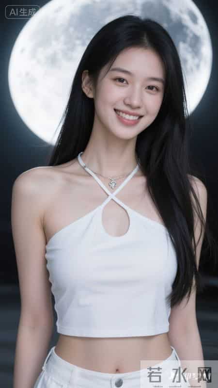 白色挂脖吊带搭牛仔短裤,冷白皮衬得清爽,纯欲又利落