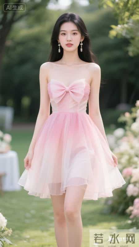 渐变粉纱裙配蝴蝶装饰,邂逅粉色浪漫