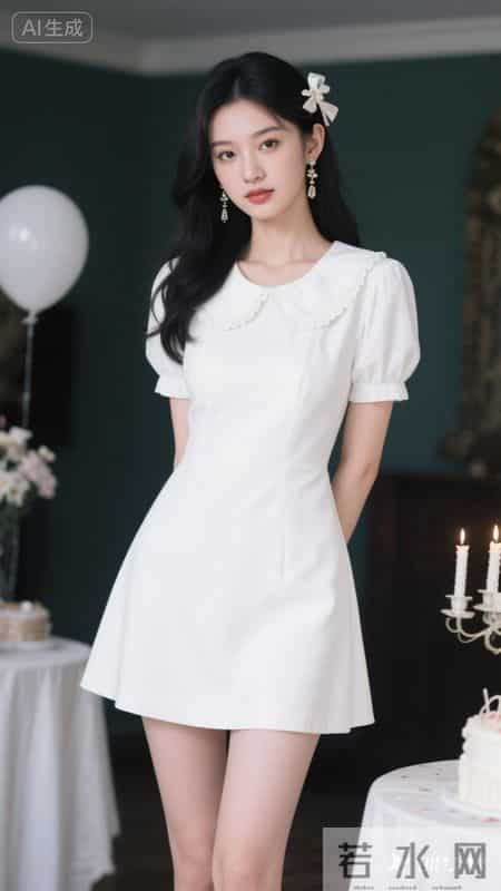 温柔白裙配蕾丝领，甜美又浪漫