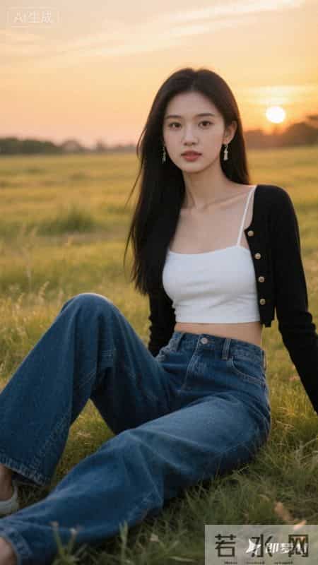 落日为背景，黑白简约搭牛仔，是属于傍晚的松弛浪漫